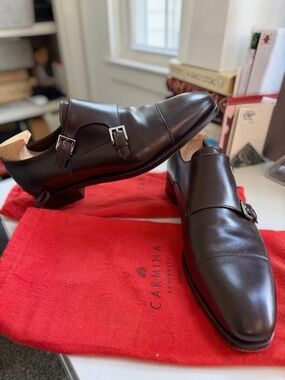 Carmina Double Monk Strap (80544) - Rain - UK 10 - Excellent - w/ Shoe Trees